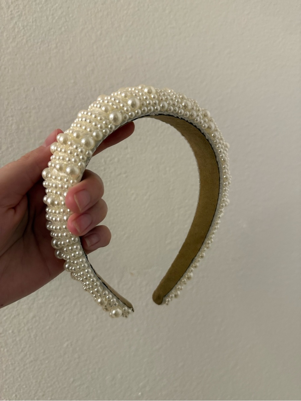 Pearl-Embellished Padded Headband - Ivory